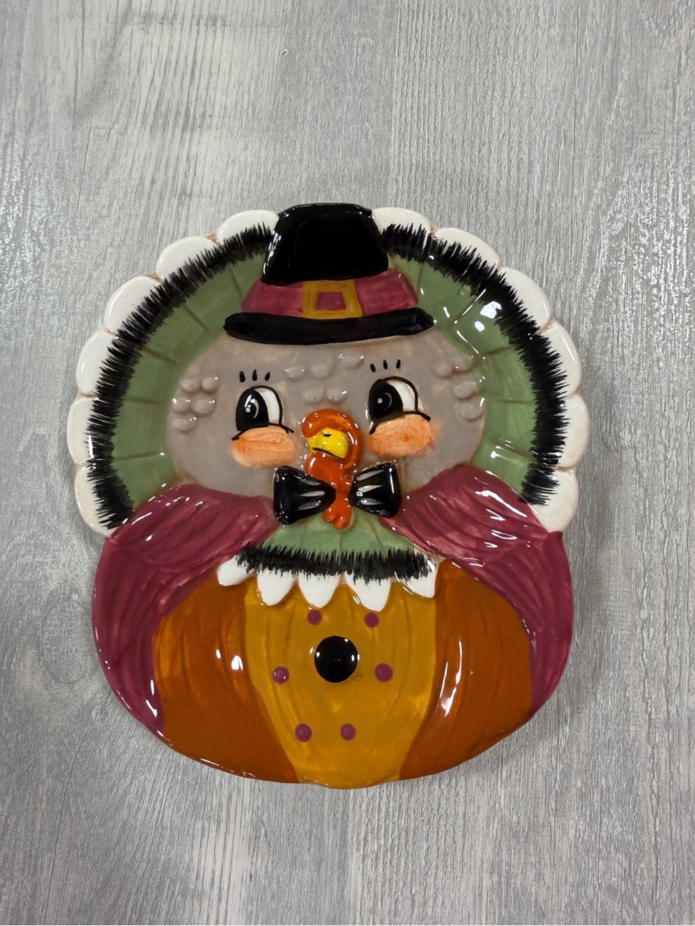 New Johanna Parker Fall Thanksgiving Turkey Pilgrim Hat Ceramic Spoon Rest